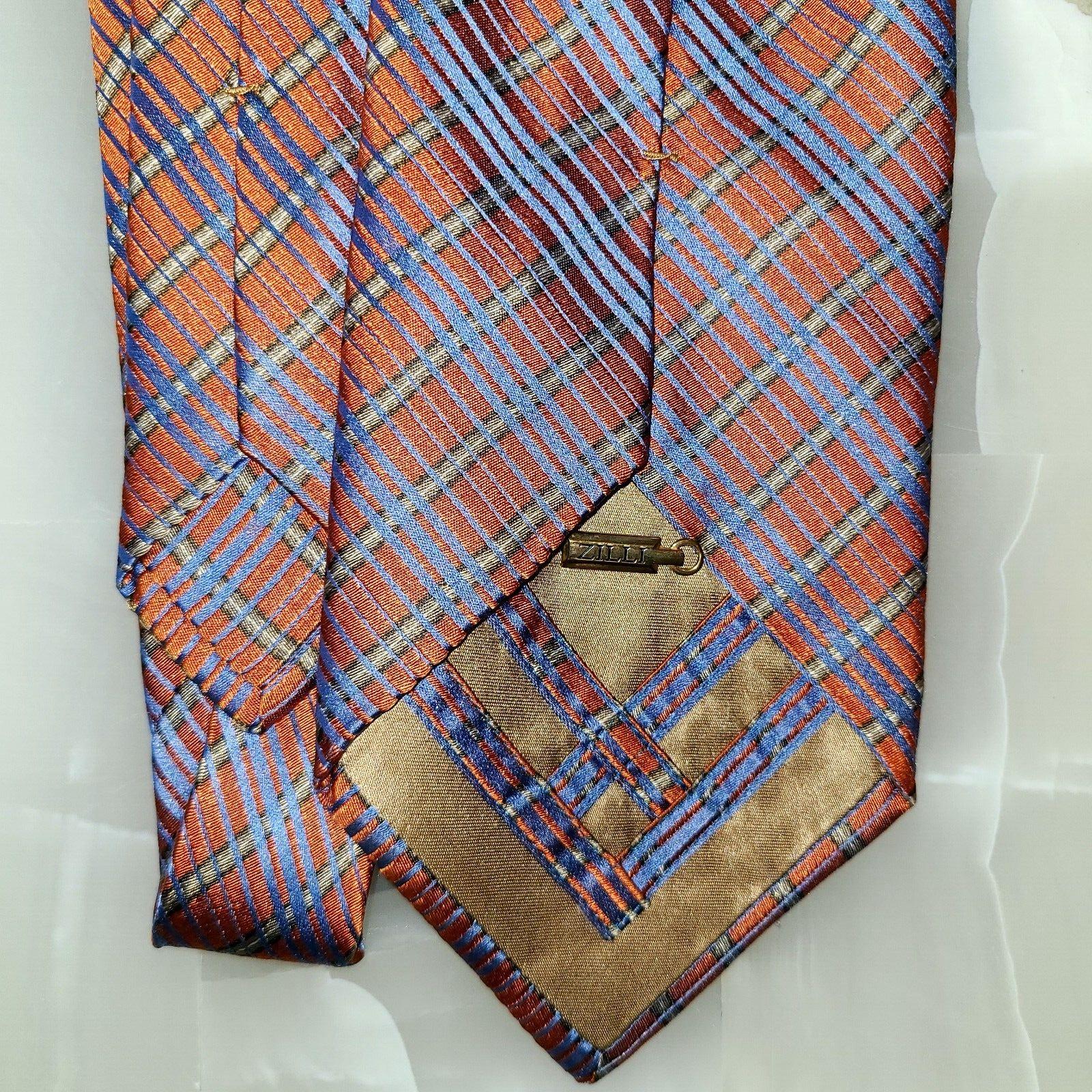 Zilli Pattern ZILLI TIE IN ORANGE WITH BLUE AND YELLOW GEOMETRIC DESIGN. | eBay