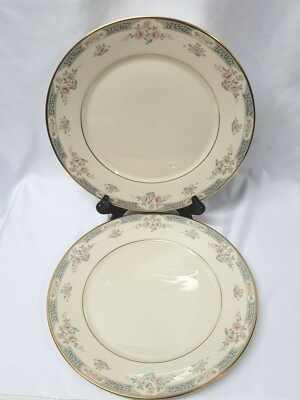 2 - Lenox Somerset Gray & Pink Flowers Gold Trim DINNER PLATES 10 3/4'' -6  Avail