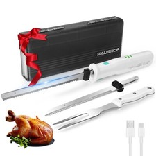 HAUSHOF Cordless Electric Knife Set for Meat Slicing 8V Electric Carving Knife