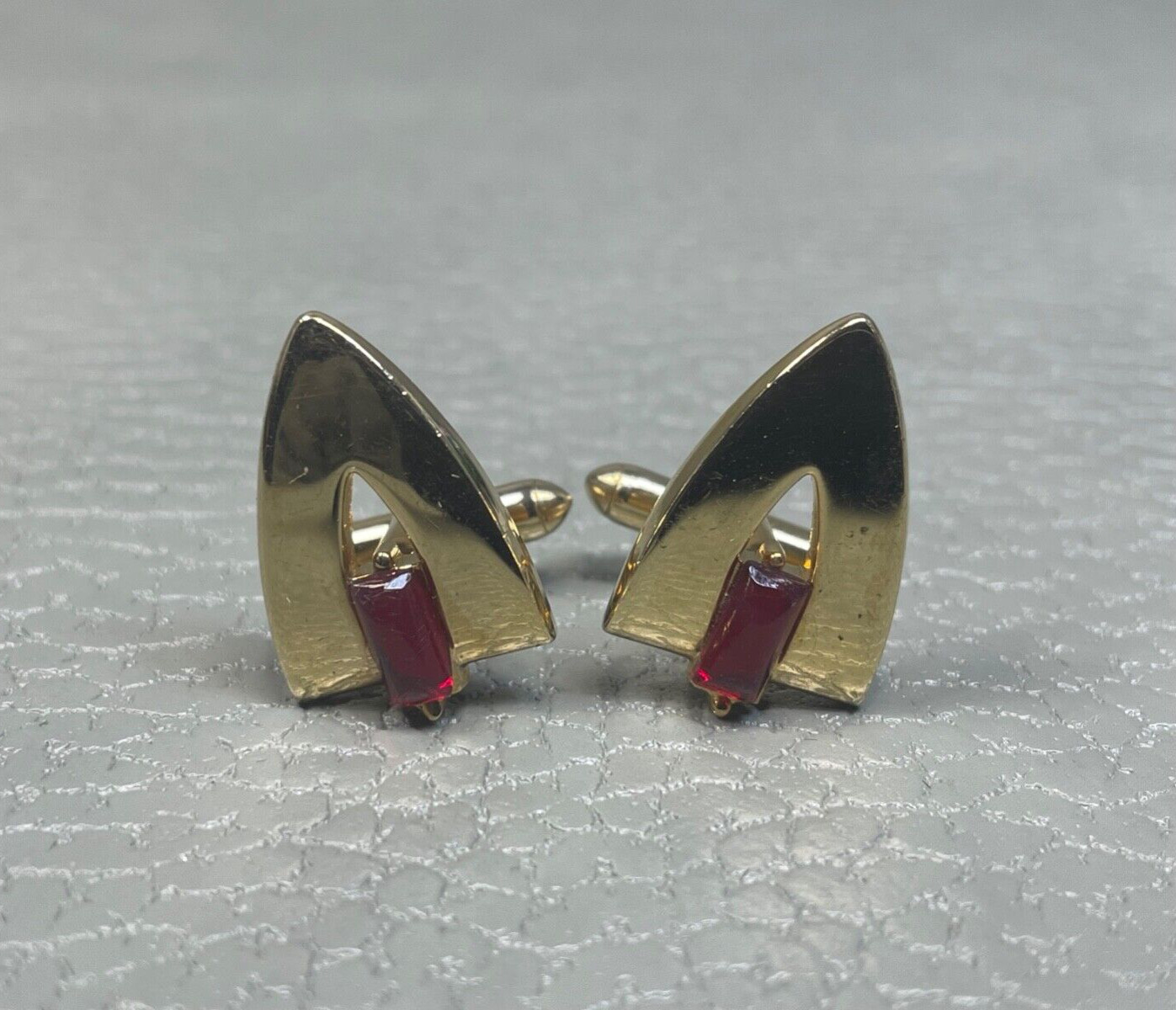 Vintage Triangular Geometric Red Stone Yellow Gol… - image 1