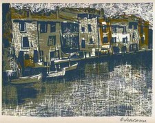 otto schlosser - Das alte Martigues - Original linolschnitt signiert