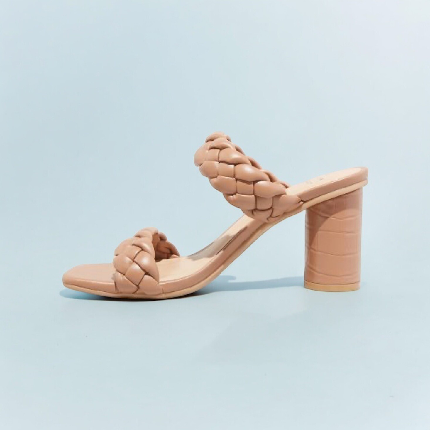 A New Day Womens Basil Mule Slip-On Sandals Block Nude Heels Beige Shoes 6.5