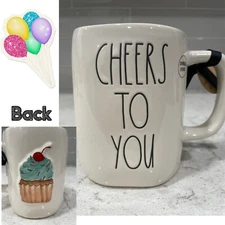 CHEERS TO YOU Rae Dunn Birthday Celebration 3D Cupcake Double Sided 19oz Mug New