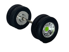 1/64 DCP PARTS CHROME/LIME GREEN 10 HOLE WHEEL  TIRE PAIR W/ AXLE