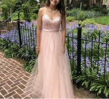 Mori Lee Embroidered Dress/Gown, Formal/Prom/Wedding/Bridesmaid, Beige/Pink, 14