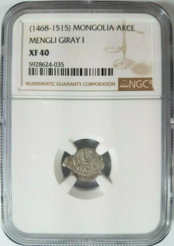 Khan Mengli Giray I MONGOLIA NGC XF40 Crimean Tatars 1468-1515 Silver Akce