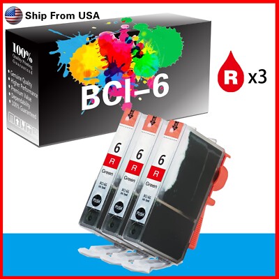 3-Pack BCI6 BCI-6 Red Ink Cartrtidgeridge Work With PIXMA iP5200 Printer