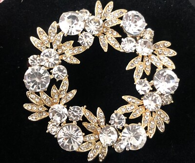 Natasha Wreath Pin/Brooch Clear Crystals Boxed 2 