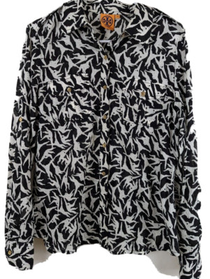 Tory Burch Women's Black/White Monkey Print With Sequins Button Up 10