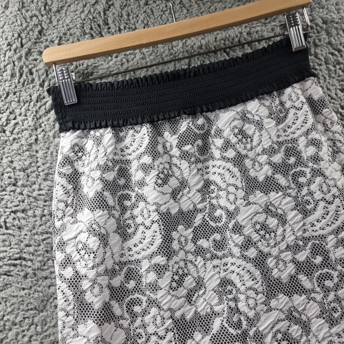 NOW Womens Skirt Size 8 Ivory Black Lace Stretch Knit Pencil Midi - Afbeelding 8 van 13