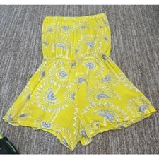 ASHLEY Yellow and White Strapless Romper with Floral Pattern Size M 