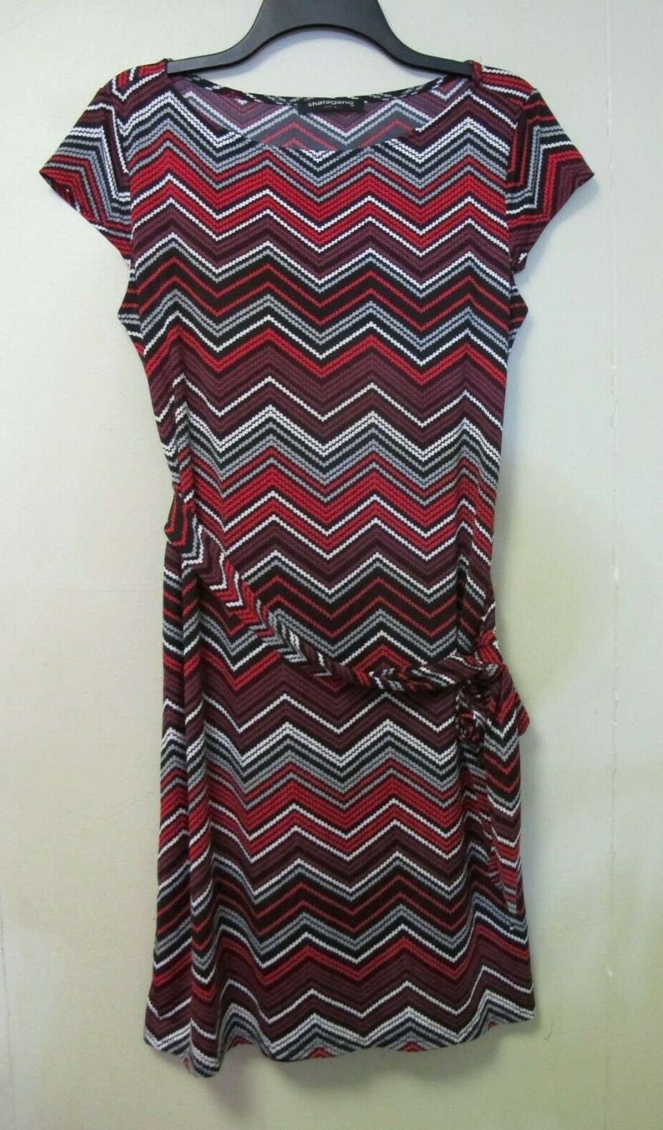 Sharagano Jersey Knit Cap Sleeve Geometric Print Belt Midi Dress Size M