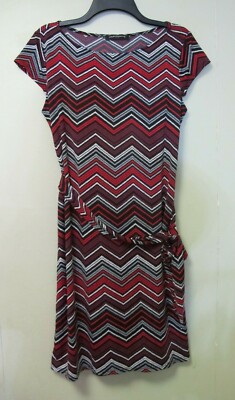 Sharagano Jersey Knit Cap Sleeve Geometric Print Belt Midi Dress Size M