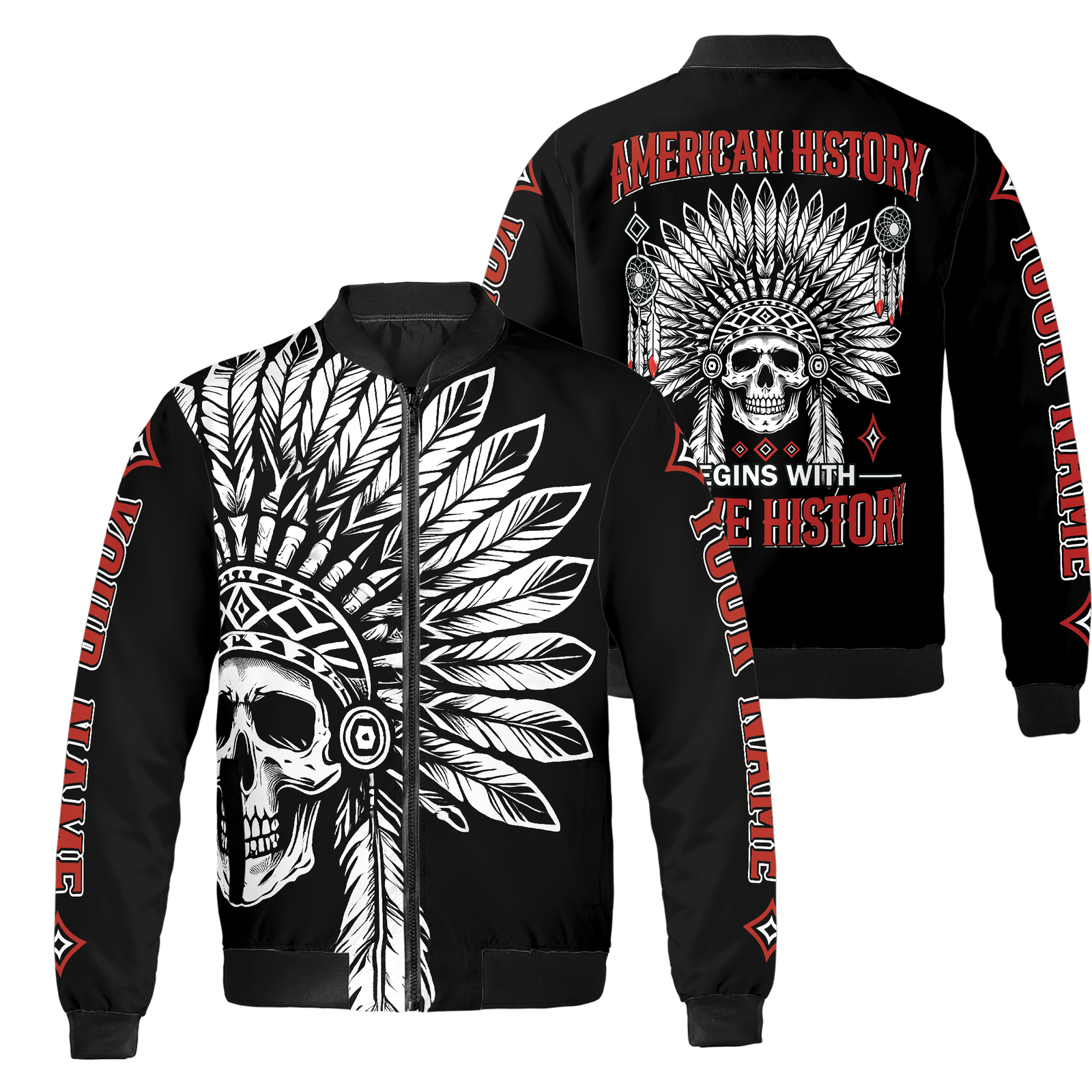 Custom Native American Bomber Jacket Tribal Zip Up Coat Indigenous Gift