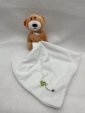 Tan Brown Teddy Bear Security Blanket Lovey Green Heart Plush Toy Unisex