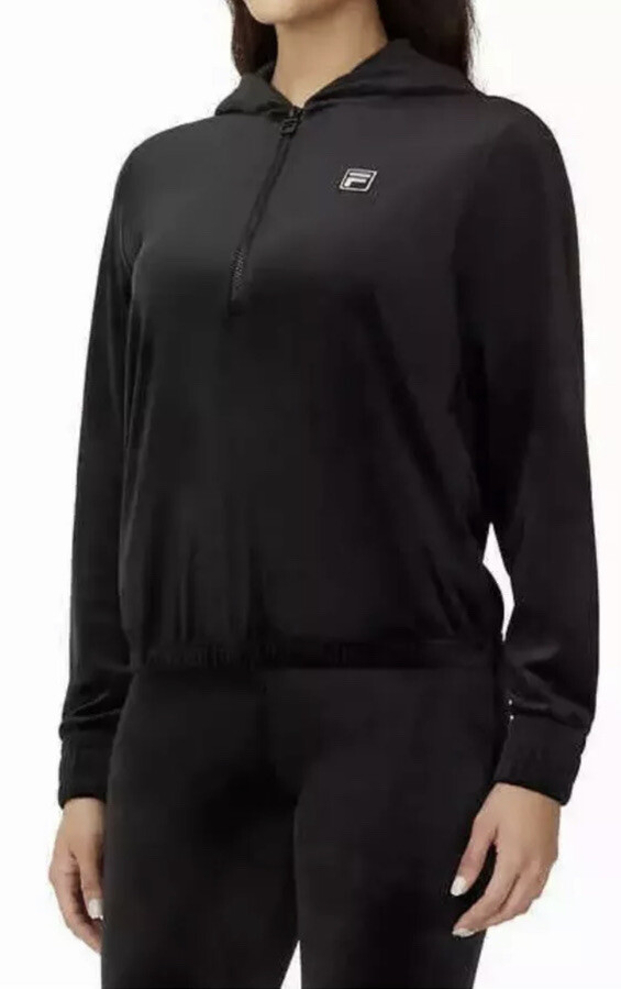 Felpa donna Fila velluto quarto zip con cappuccio sport colore nero velluto taglia small nuova con etichetta