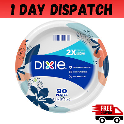 Dixie Medium Paper Plates, 8.5 Inch, 90 Count, 2X Stronger*, Microwave-Safe