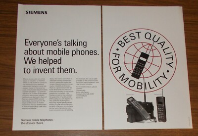 Rare Advertising SIEMENS P1 Car Phone S1 Mobile Phone C Network D Network #2 1993