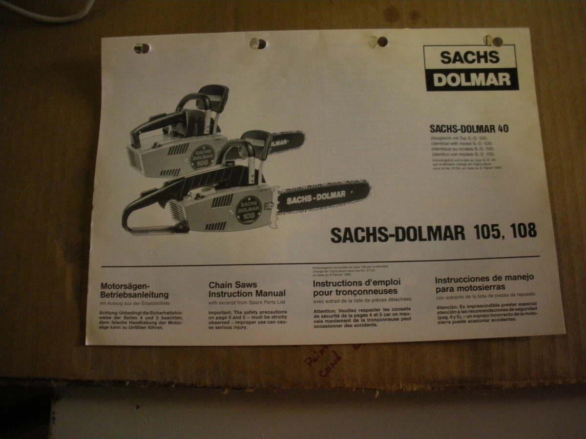 Sachs Dolmar 105,108 Instruction MANUAL,Basic List Inside,P1 | EBay