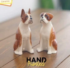 SET Salt&Pepper Shaker Ceramic BOXER Dog Figurine Hand Painted Home Decorate