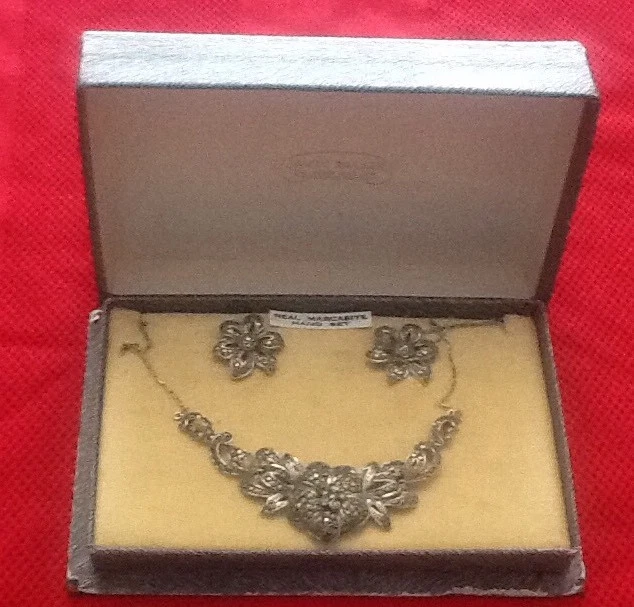 vintage Boxed Marcasite Necklace And Clip Earring Set James Walker Jewellers