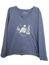 Life is Good Women's Slate Blue Snowy Owl Peace Crusher T-Shirt Size XXL