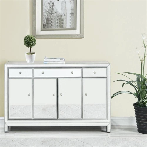 Elegant Decor Reflexion 4 Door 56" Mirrored Buffet Cabinet in Antique Silver - Picture 7 of 11