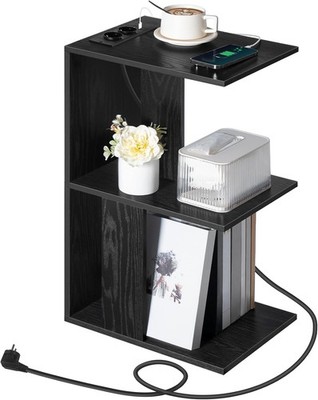 MAHANCRIS Couch-Tisch mit Ladestation C-förmiger Beistelltisch (28T x 38B x 62H)