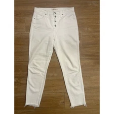 Madewell Womens High Rise Button Fly Fray Hem White Denim Jeans 29