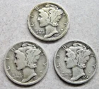 1926-D, 1931-S, 1934 Mercury Silver Dimes; Nice Lot of Three (3) Coins.