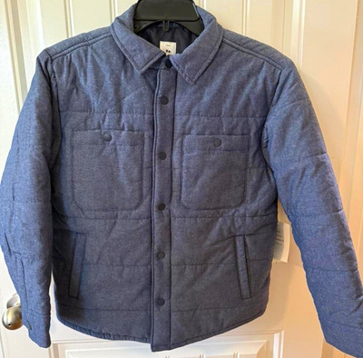 Free Assembly Boys Blue Chambray Puffer Shirt Jacket Snap Front Pockets L/10-12