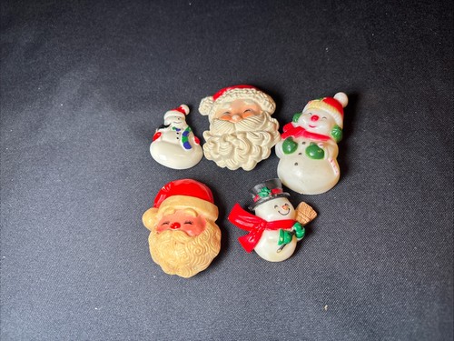 Vintage Lot Of 5 Holiday Santa & Snowman Pins Hallmark & Others Hong Kong,Taiwan