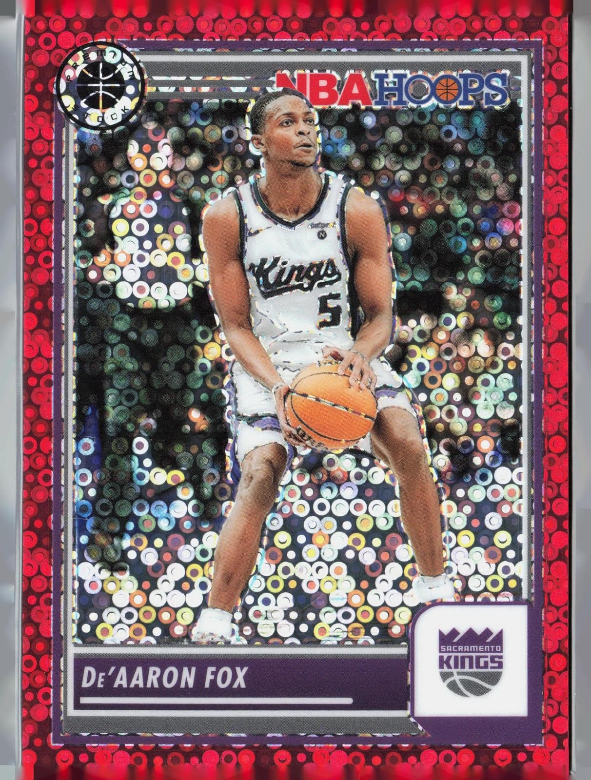 2023-24 Hoops Premium Stock #199 De'Aaron Fox Red Disco Prizm #/149