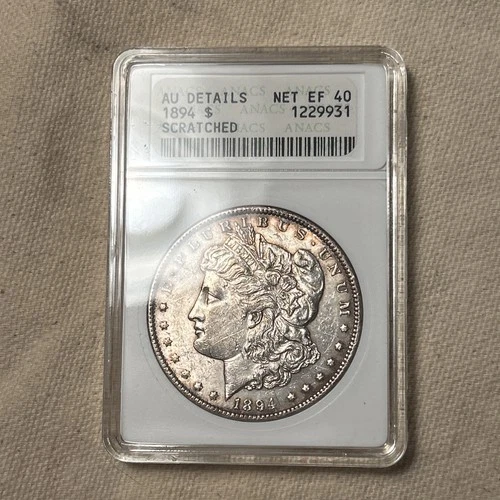 1894 P $1 Morgan Silver Dollar Genuine Cleaned AU Detail ANACS Soapbox PJ