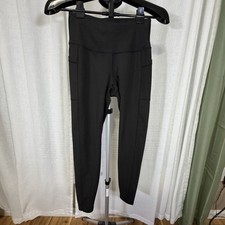 Women's Black High Waist Ankle Leggings with Side Pockets 27" Knit Stretch