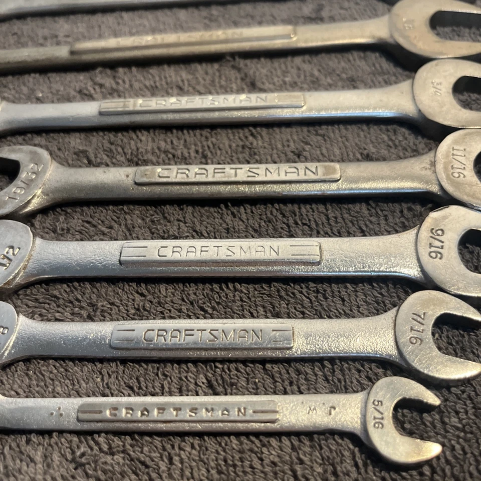 Vintage Craftsman V 9 Pc SAE Open End Wrench Set 1/4" To 1 1/8" -V- & =V= Series - Image 2 of 4