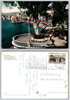 Vintage 1961 Rapallo Italy Panoramic Castle Sea View Postcard Posted Nice
