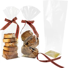 25 Pcs 3.2x2.5x12 Inch Flat Bottom Cellophane Bags with Card Base, Clear Part...