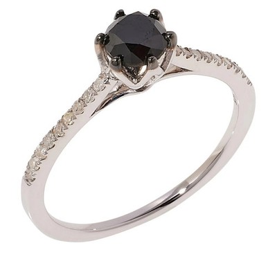 Colleen Lopez Sterlingsilber schwarzer farbiger Diamant Solitär 6 Krappen Ring,