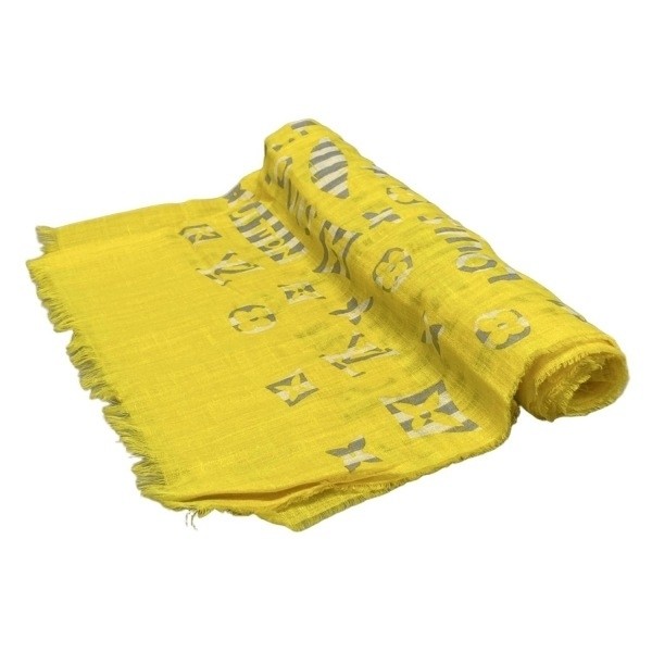 LOUIS VUITTON a thermal scarf Stole Shawl Etole Collage Monogram Linen Silk