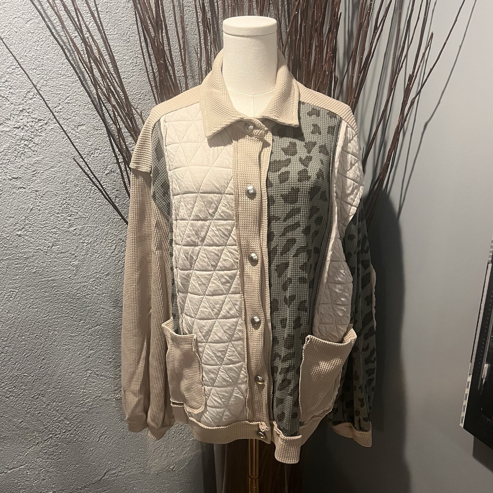 POL LEOPARD PRINT PATCHWORK CARDIGAN SWEATSHIRT S… - image 1