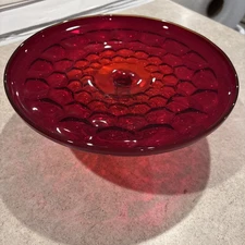 Viking Georgian Ruby Red Honeycomb Thumbprint Cake Plate Pedestal EXCELLENT!