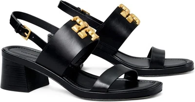 Tory Burch Black Gold-tone Womens Eleanor Heeled Sandal 55 Mm Sz 9 M TB-184 - Image 1 of 4