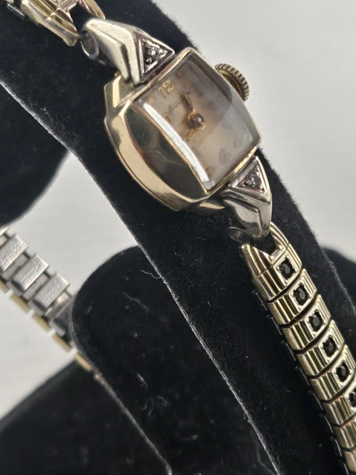 Vintage 1952 Bulova 10k Gold Filled Ladies Cocktail Watch Manual Wind Runs - Image 3 of 4