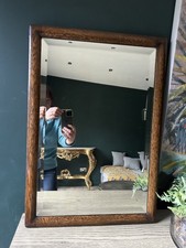 Antique Early Century Oak Framed Bevel Edges Mirror Polished Finished