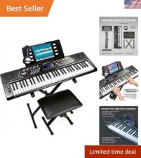 Complete 61-Key Keyboard Piano Set with Pitch Bend  Learning App for Beginners