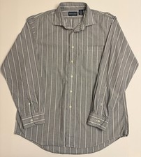 Vintage Lands’ End Dress Shirt Men’s 16.5 x 35 Gray Striped USA Made 100% Cotton