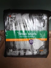 1 Pack - 14 CVS Fitted Briefs Adult Diapers Max Absorbency X-Large Waist 58-63