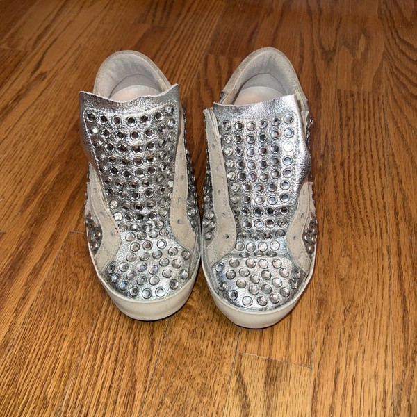 Golden Goose Superstar gris gamuza plateado cuero con gemas talla 37 lee la descripción