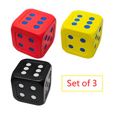6" Foam Dice Set of 3 Soft PU Large Game Dice for Party Kids Red Black Yellow